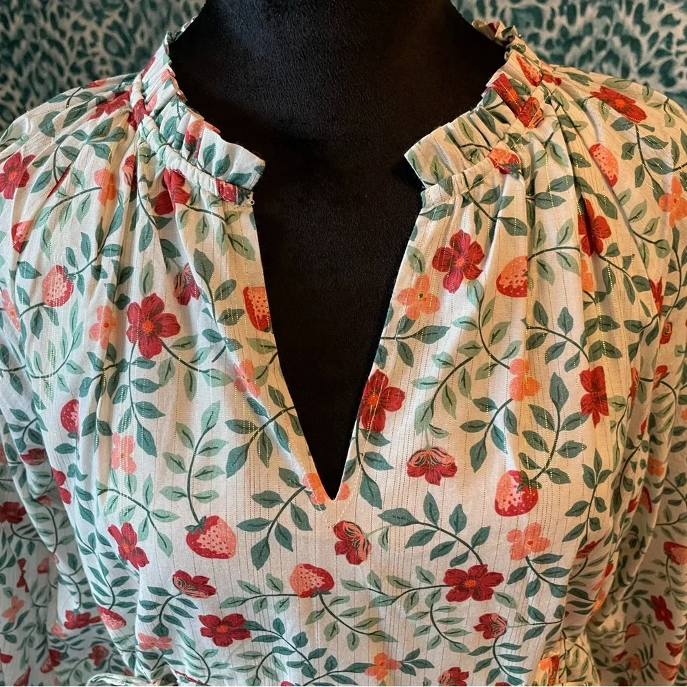 Draper James White Floral Drawstring Waist Tunic